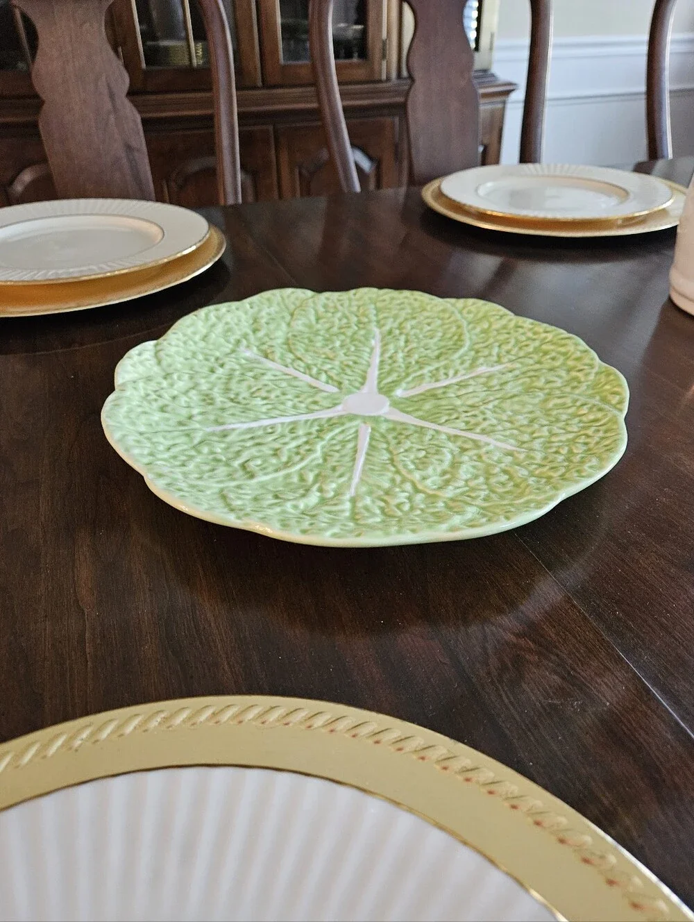 Vtg. Olfaire Majolica Green Cabbage Leaf Portugal 12